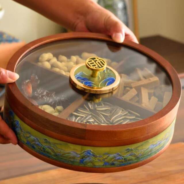 2025 Zaosheng Takako Dried Fruit Box New Light Luxury Solid Wood Landscape High-End Covered Compartment Storage Candy Snack Home