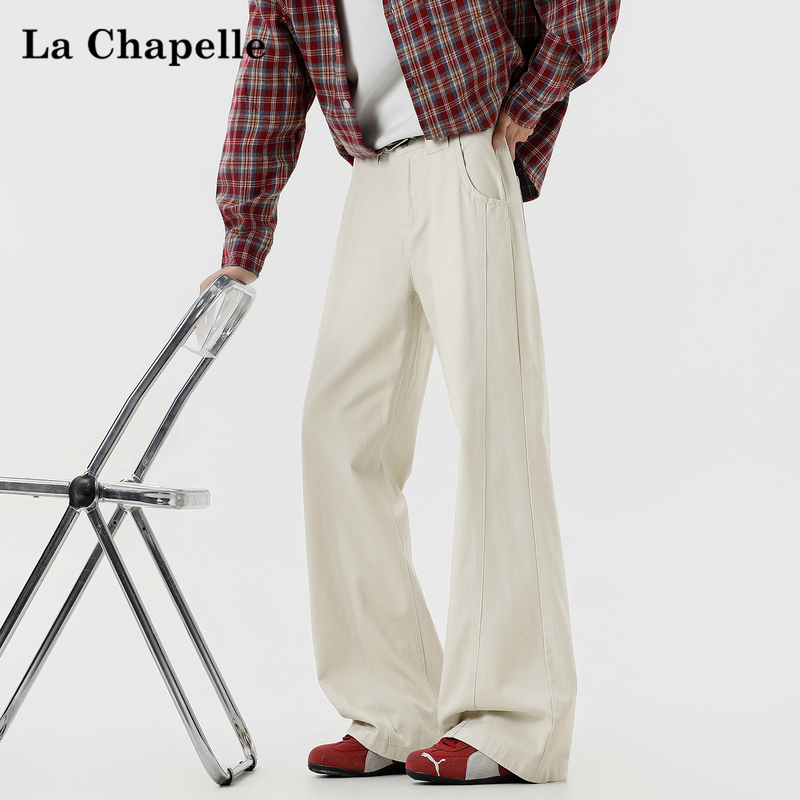 La Chapelle American-Style Cleanfit Flared Beige Casual Pants for Men, 2026 Autumn Loose Straight Versatile Long Pants