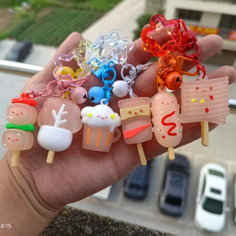 Simulated Barbecue Skewers Light-Up Color-Changing Doll Keychain Creative Matching Set for Best Friends and Couples Backpack Pendant Small Gift