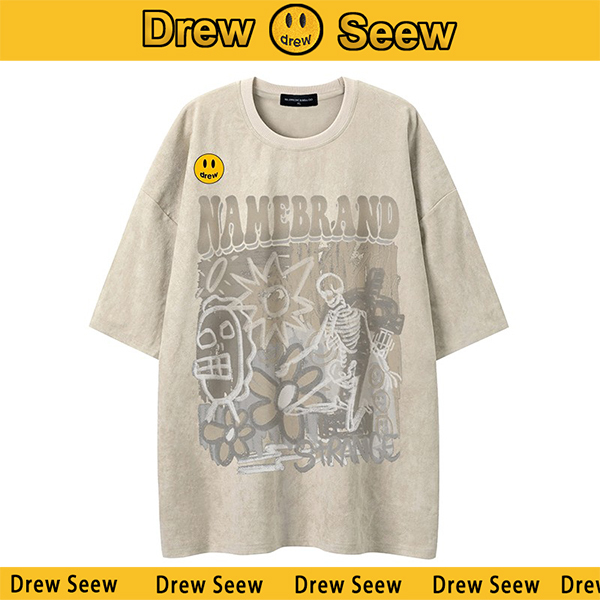 Drew Seew Smiley Face Short Sleeve T-Shirt Skull Hip Hop Short Sleeve Suede Loose Half Sleeve Unisex Summer Short Sleeve Drew Seew Smiley Face Short Sleeve T-Shirt Skull Hip Hop Short Sleeve Suede Loose Half Sleeve Unisex Summer Short Sleeve