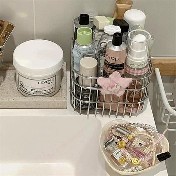 Multifunctional stainless steel storage basket desktop cosmetics and miscellaneous items sorting box kitchen dormitory home goods high-end sense