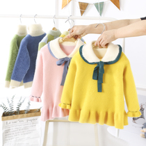 2021 autumn and winter New Super Foreign Air girl long sweater skirt mink velvet baby plus velvet princess skirt Net red tide