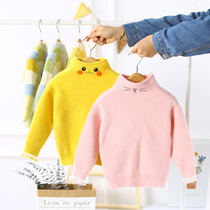 New baby sweater pullover half high neck cartoon base sweater 2021 autumn and winter New Girl plus velvet tide