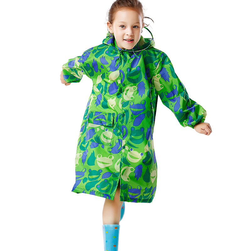 Children's Cartoon Raincoat with Unique Frog Design, Backpack-Friendly, for Kids and Students, Thickened Large Brim Hat, Waterproof Poncho
