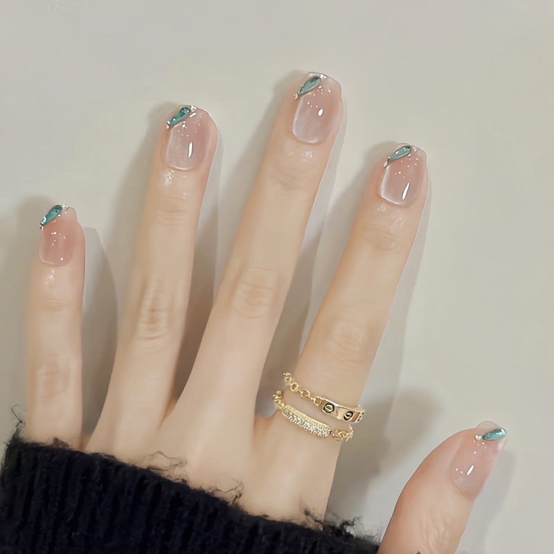 Handmade Cat-Eye Blue Nail Art with Rhinestones, 2026 New Model, High-End Short Style, Super Popular Korean Style Ins