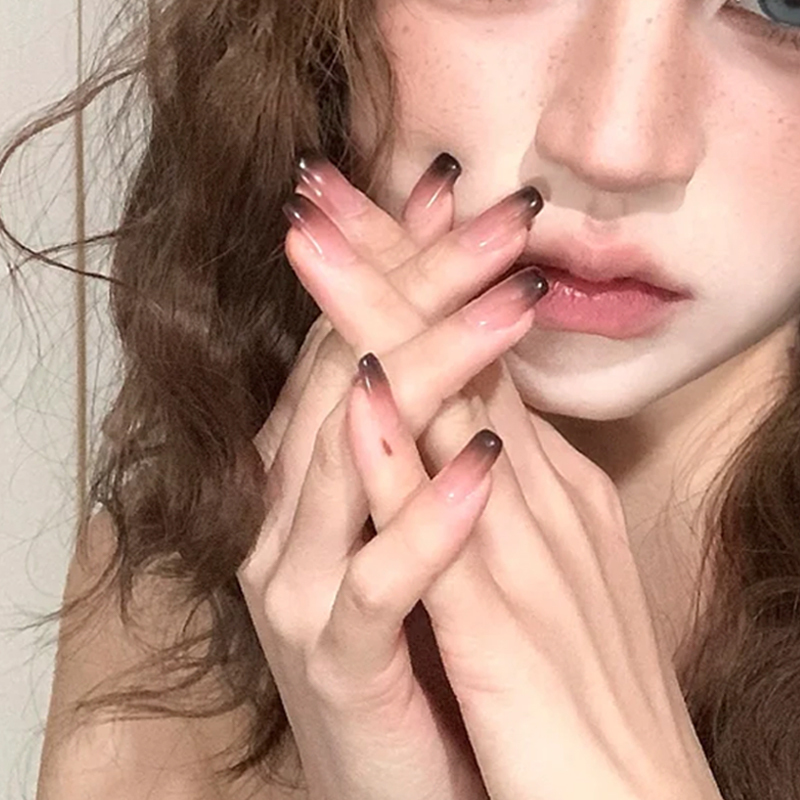Purely Handmade Black Gradient Nail Art, Wearable Square-Shaped Medium-Length Nails, 2026 New Model, High-End Feel, Summer Korean Style Ins Purely Handmade Black Gradient Nail Art, Wearable Square-Shaped Medium-Length Nails, 2026 New Model, High-End Feel, Summer Korean Style Ins