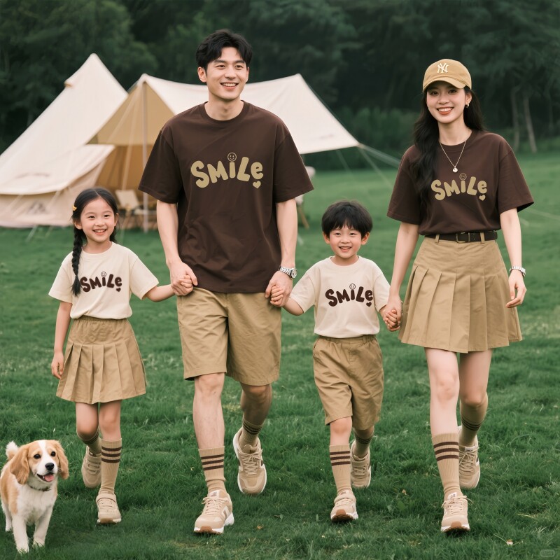 母娘、母息子、4人家族、6人家族、3世代家族向けの、家族でお揃いの夏服。男の子と女の子向けの純綿素材のセット。
