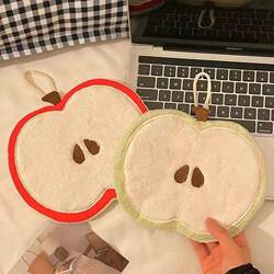 ins Style Cartoon Bathroom Apple Hand Towel Hanging Kitchen Coral Cute Rag Handkerchief Absorbent Towel HR
