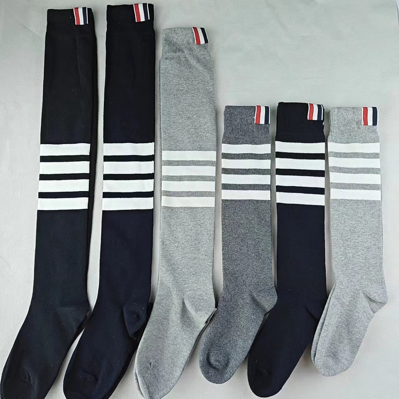 Trendy Four-Stripe Calf Socks for Women, Pure Cotton Long Socks, Over-The-Knee Socks, Preppy Style Versatile High Socks, Jk Internet Celebrity Socks