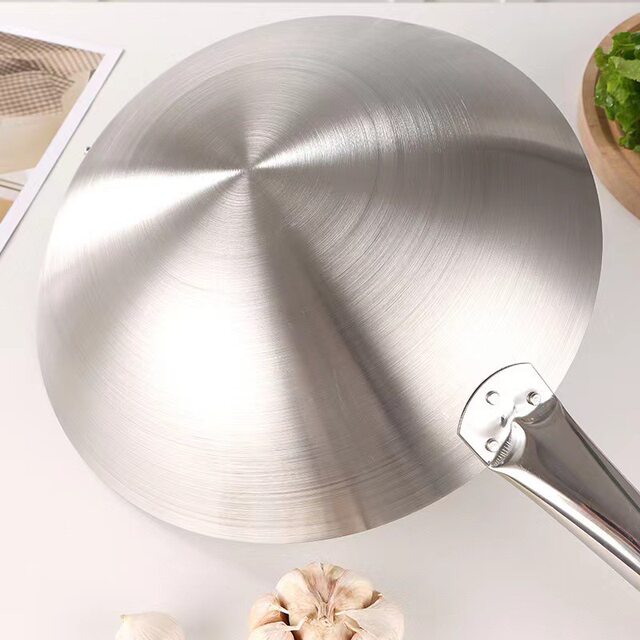 Stainless Steel Wok with Double Handles, Round Bottom Cookware, Wooden Handle, Single Handle Cooking Pot, Large Wok for Stir-Frying, Commercial Use, Rural Large Pot