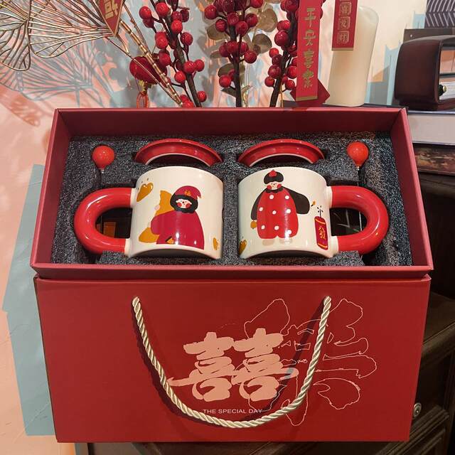 Couple Ceramic Mugs, Wedding Gift Set, Matching Cups, Best Friend Mugs, Gift Box, Souvenir Set