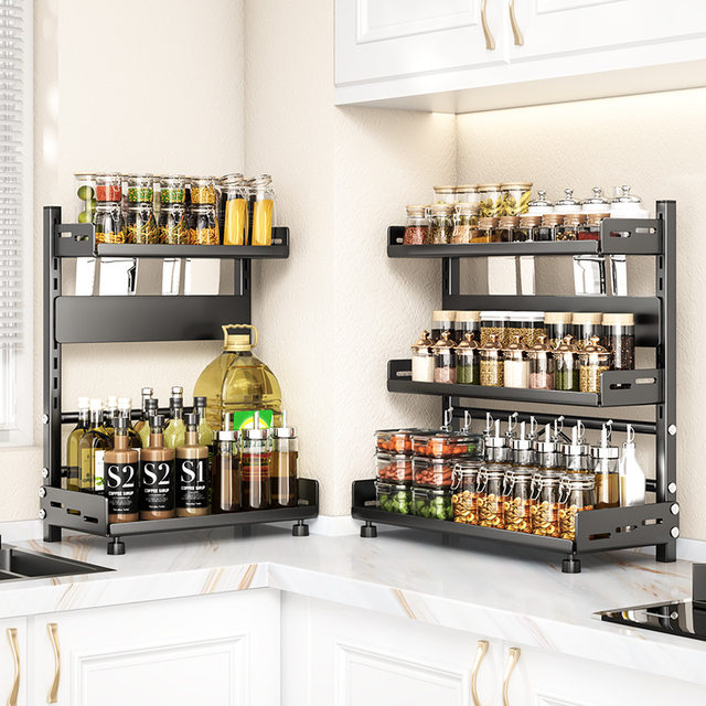 Kitchen Countertop Seasoning Storage Rack, Multifunctional Countertop Oil, Salt, Sauce, and Vinegar Storage Rack, Double-Layer