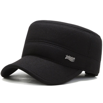 Hats for Middle-Aged and Elderly Men, Autumn and Winter Thickened Warm Woolen Ear-Protecting Baseball Caps, Outdoor Casual Flat-Top Hats