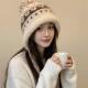 Fair Isle Hat Large Head Circumference Woolen Hat for Women Autumn and Winter Warm Hat Beige Ear-Protecting Hat with Pom-Pom Thick Knitted Hat