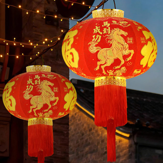 Red Lantern Decorations with Hundred Blessings Characters, 2026 New Model, New Year Decorations for Spring Festival, Outdoor Main Gate Pair of Palace Lanterns