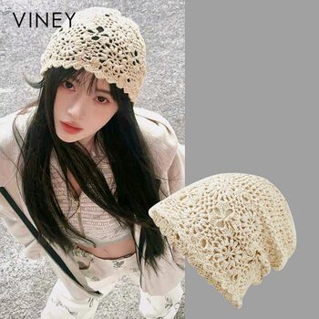 Knitted Beanie Hat for Women, Autumn and Winter Style, Same Style as Ju Jingyi, Thin Version, Large Head Circumference, Makes Face Look Smaller, Hollow Design, Versatile Headwrap Hat