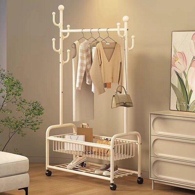 Simple Coat Rack, Bedroom Floor-Standing Clothes Rack, Vertical Clothes Rack, Balcony Mobile Household Clothes Drying Rack, Clothes Rack Factory