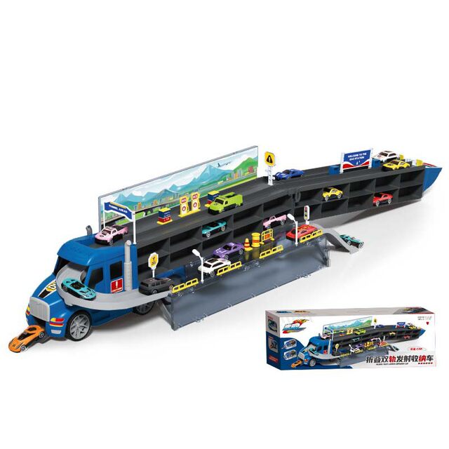 Children's Large Folding Catapult Container Truck, Transformable Big Truck with Storage, Double Track Car Toy for Boys