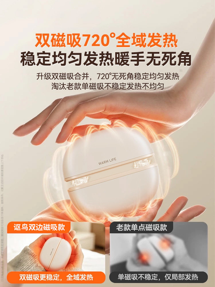 [3C Certified] 2025 New Hand Warmer, Handheld Self-Heating Rechargeable Dual Magnetic 2-in-1 Graphene Explosion-Proof Genuine Hand Warmer, Gift for Girls, Students, Children, Couples