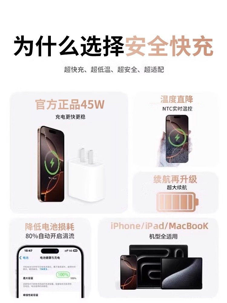 [17 New Model Exclusive][45W Fast Charging]Officially Compatible Apple 17 Pro Charger Head Original 15 Genuine Mobile Phone iPhone 16 Pro Max Data Cable 14 Plus Braided 13 Tablet