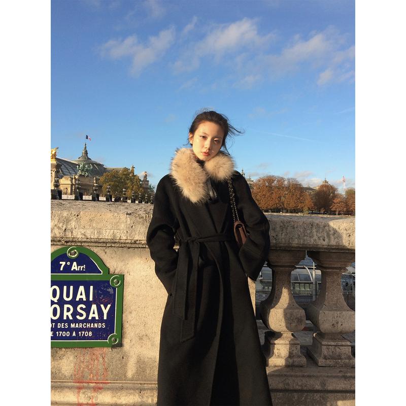 Red Nail Black Ace Tango 100% Sheep Wool Bathrobe Double-Sided Fashion Versatile Coat for Women