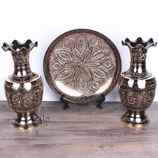 Pakistani copper hand-carved colorful dot mir vase retro metal copper vase Chinese style home decoration