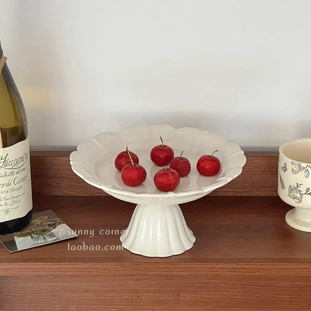 French retro high-foot ceramic tray ornaments perfume cosmetic jewelry display storage tray desktop storage tray