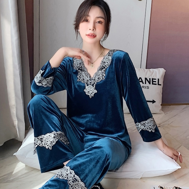 Autumn and Winter Women's Double-Sided Velvet Suit Long-Sleeved Velvet Pajamas Gold Velvet Large Size Loose Thickeneded Coral Velvet Home Clothes
