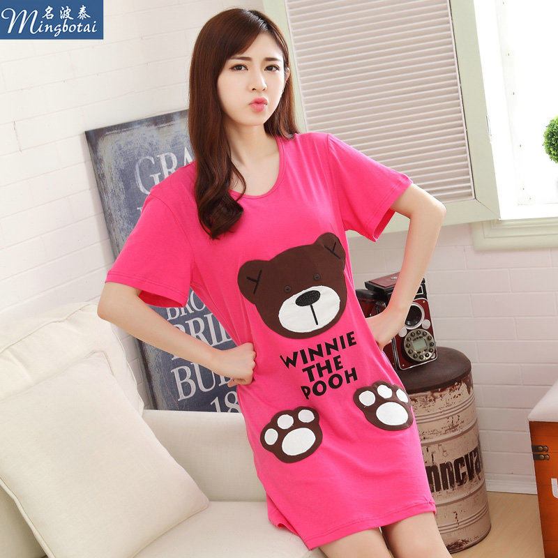 Mingbotai Korean version nightdress women's summer cotton short-sleeved plus size princess loose pajamas sexy skirt home service