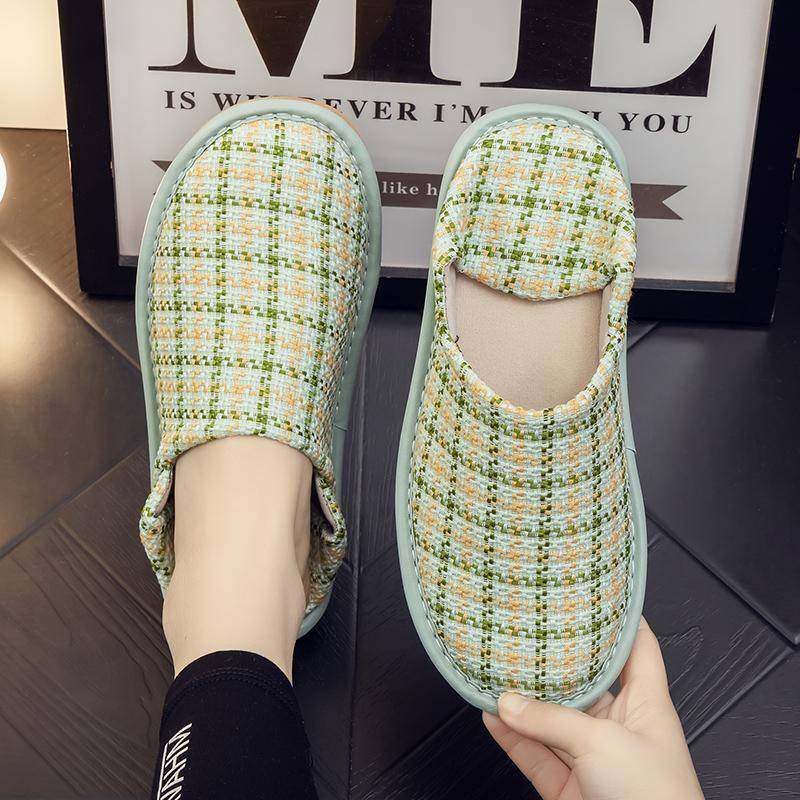 家居新宠:薄棉带后跟的布艺棉麻拖鞋