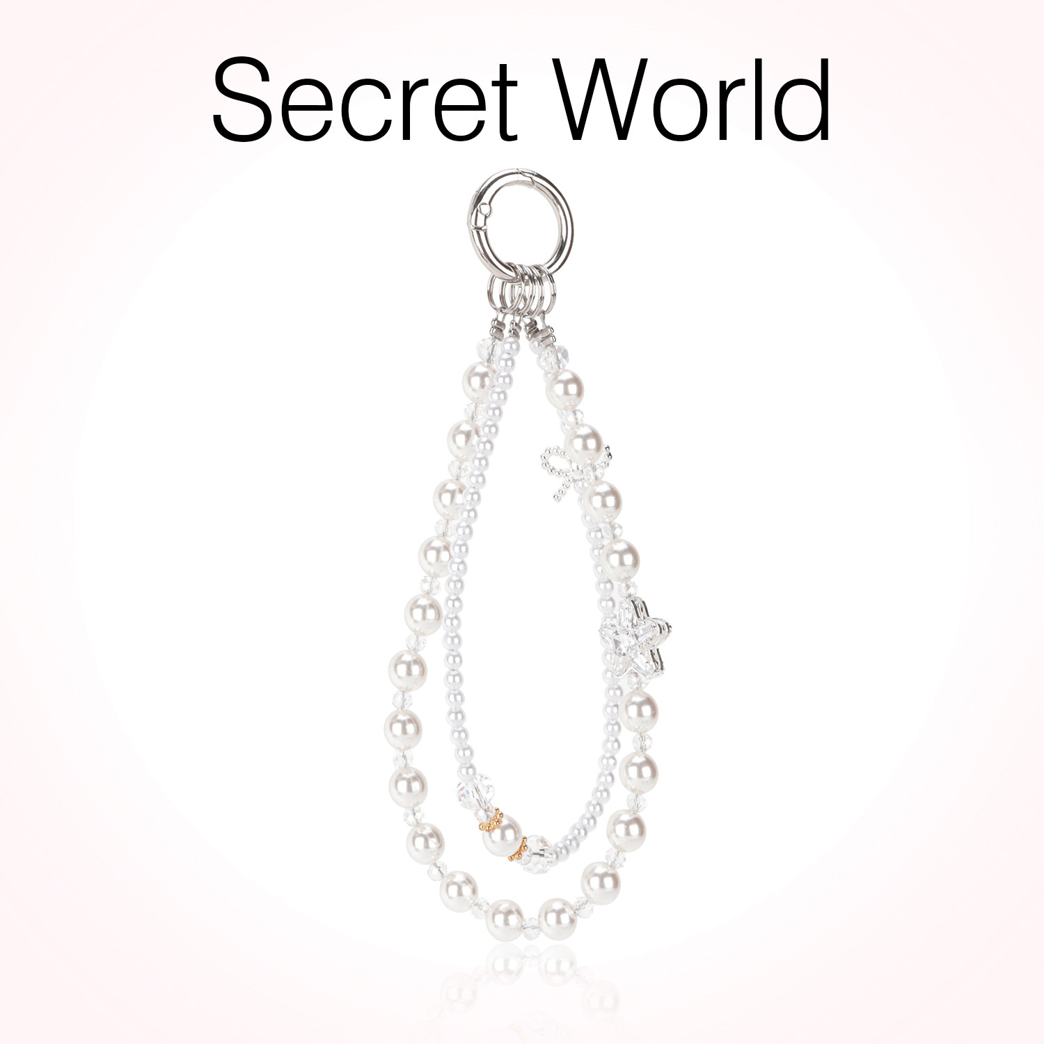 secretworld mobile phone chain, diamond and natural pearl double-layer chain, wrist pendant, short charm, crystal cord.
