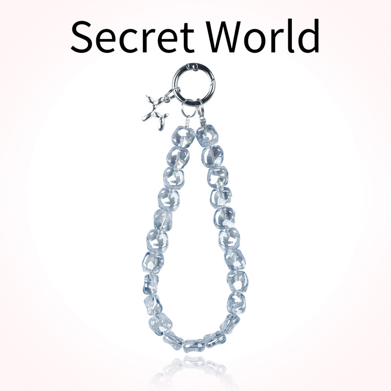 Secretworld Mobile Phone Chain with Transparent Blue Electroplated Cubic Crystal Pendant ins Small Dog Pendant Wrist Crystal Lanyard for Women