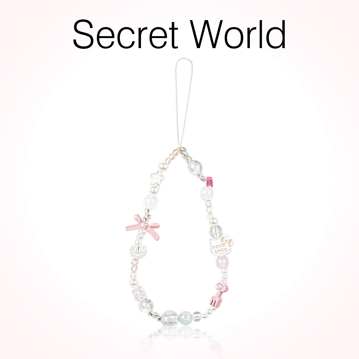 secretworld pink bow kitten pearl lanyard wrist charm for women, a short pendant.