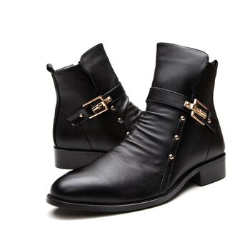 Autumn and winter pointed toe high-top leather shoes, short-tube korean style martin boots, versatile british leather boots, trendy short boots, fashionable men's boots