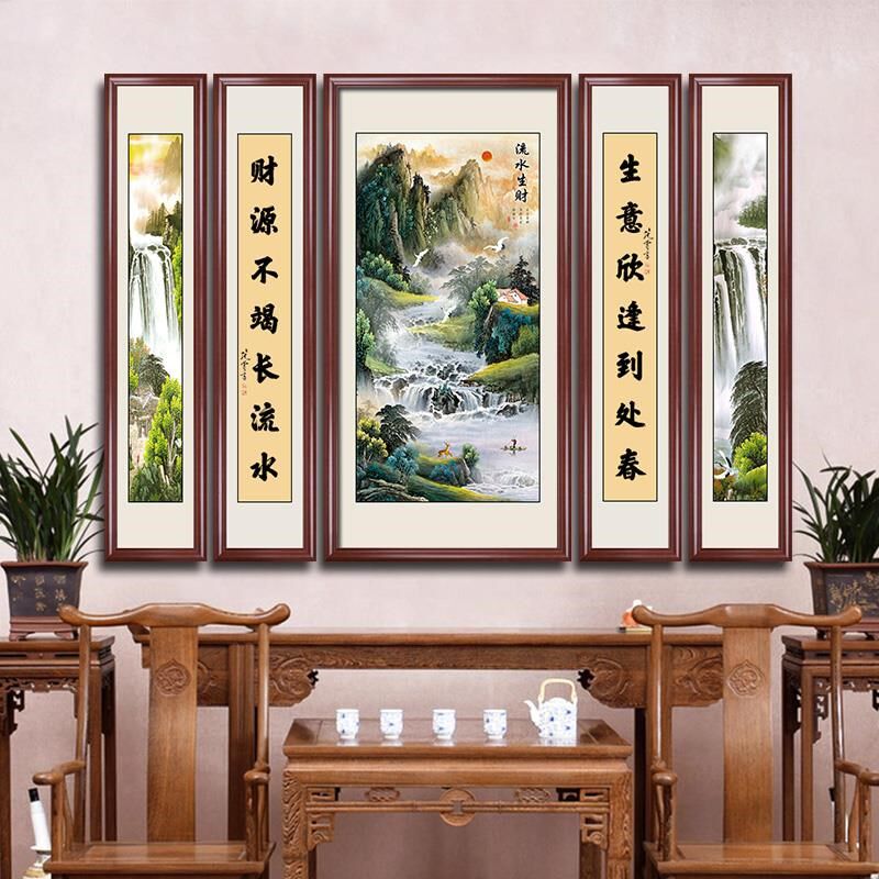 网红鸿运当头中堂画农村堂屋客大厅挂画堂气M大背景墙山水装饰画