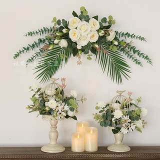 Creative entrance hall, living room, home decorations, tabletop iron imitation floral birdcage hanging flower combination ornaments