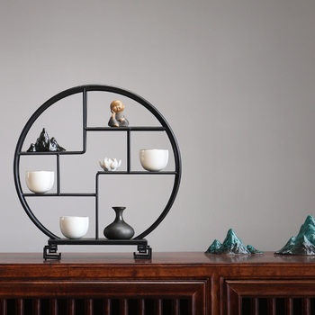 Exhibition rack, small bogu rack, iron art ornaments, chinese style entrance rack, antique duobao pavilion tea p pot, tea set stand, xiao duobao