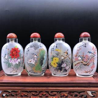 Integrity painted snuff bottle four-piece set with plum, orchid, bamboo and chrysanthemum pure hand-painted business and foreign affairs craft gift ornaments for foreigners