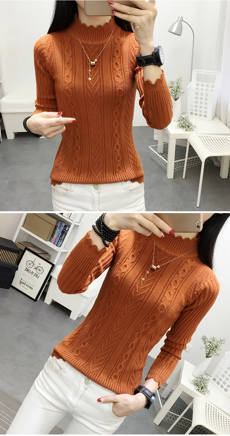 Áo len nữ mùa thu đông phiên bản Hàn Quốc của áo thun cổ cao bán cổ áo ngắn đoạn ngắn Áo len dày tay dài xoắn hoang dã thời trang u40