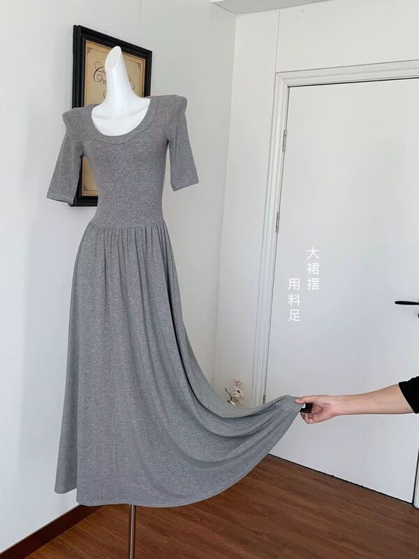 Skirt Length 135+cm, Extra-Long Ballet-Style U-Neck Holiday Dress for Tall People, Elegant Waist-Cinching Slimming Long Dress
