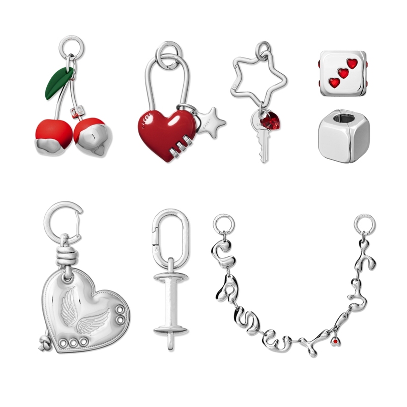 Case G-Dragon Metal Cherry Pendant Keychain Fashion Phone Chain Heart Lock Pendant Beaded Sticker Multifunctional