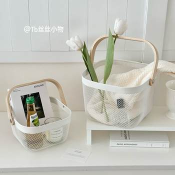 /good texture/portable iron storage basket hollowed out household desktop fruit and vegetable basket camping and miscellaneous beverage snack basket