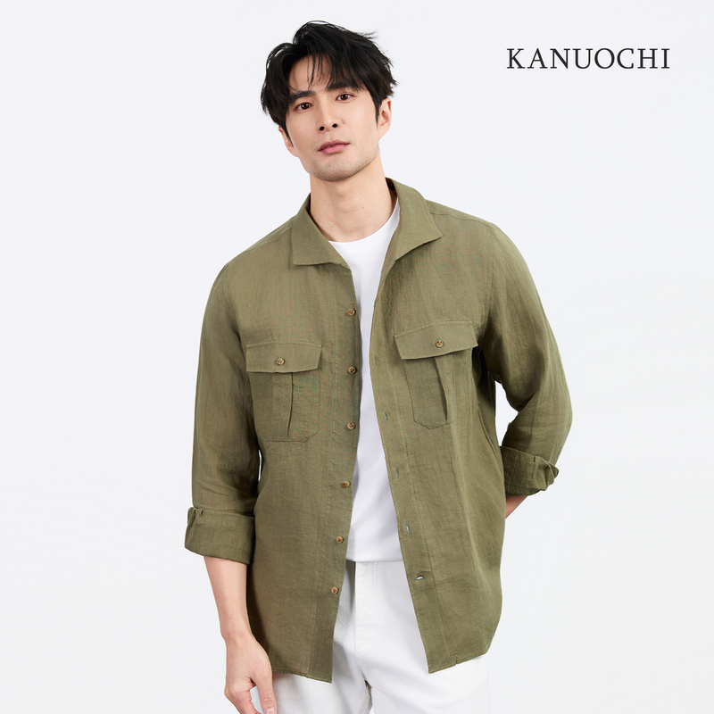 Kanochi Spring New Style High-Quality Imitation Raindrop Pure Linen Shirt with Three-Dimensional Pockets Casual Commuter Shirt Top