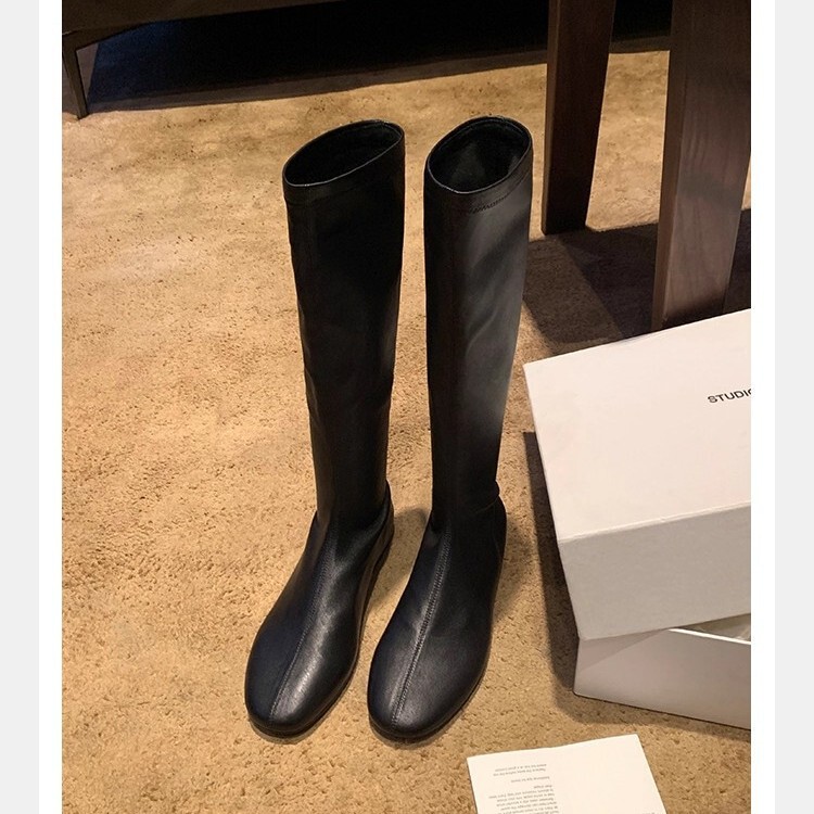 Cowhide Version ~ Slimming and Stylish Round-Toe Soft Sheepskin Stretch Slim-Fit Leg-Hugging Boots Versatile Mid-Calf Boots Women's Riding Boots Cowhide Version ~ Slimming and Stylish Round-Toe Soft Sheepskin Stretch Slim-Fit Leg-Hugging Boots Versatile Mid-Calf Boots Women's Riding Boots