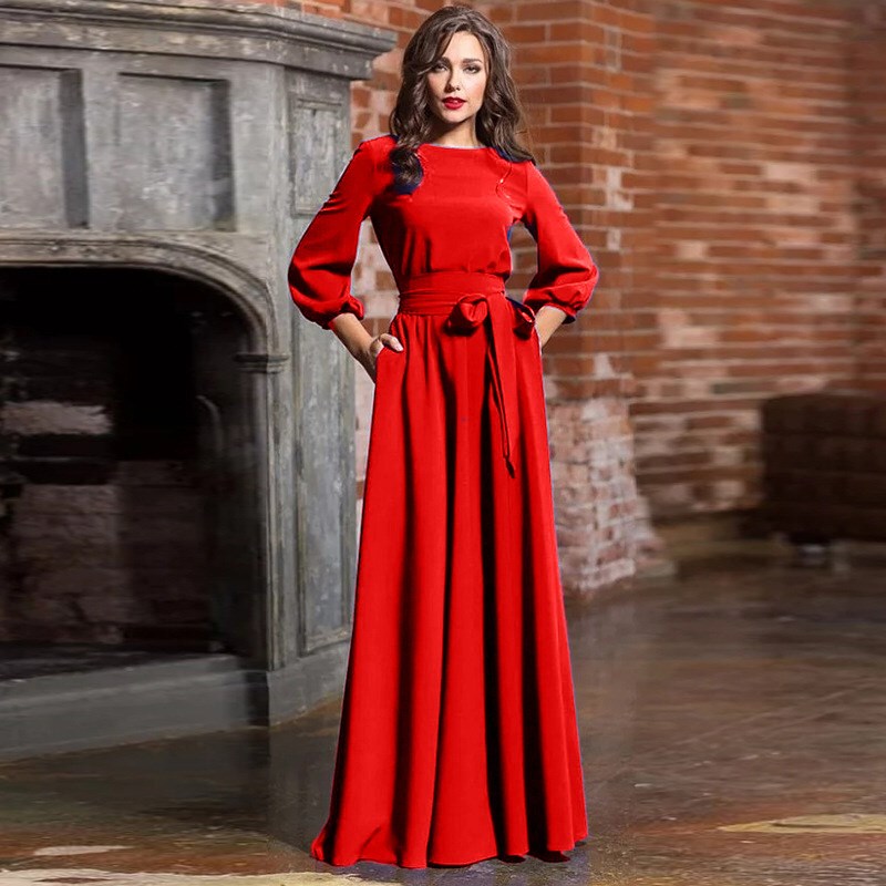 Summer Round Neck Long Dress, Bohemian Exquisite Retro Lantern Sleeves, Three-Quarter Sleeves, Casual Dress Summer Round Neck Long Dress, Bohemian Exquisite Retro Lantern Sleeves, Three-Quarter Sleeves, Casual Dress