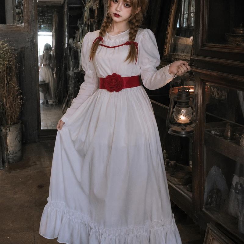 Halloween Annabelle Cosplay Costume for Kids and Adults, Haunted Doll Dress with Wig Set Halloween Annabelle Cosplay Costume for Kids and Adults, Haunted Doll Dress with Wig Set