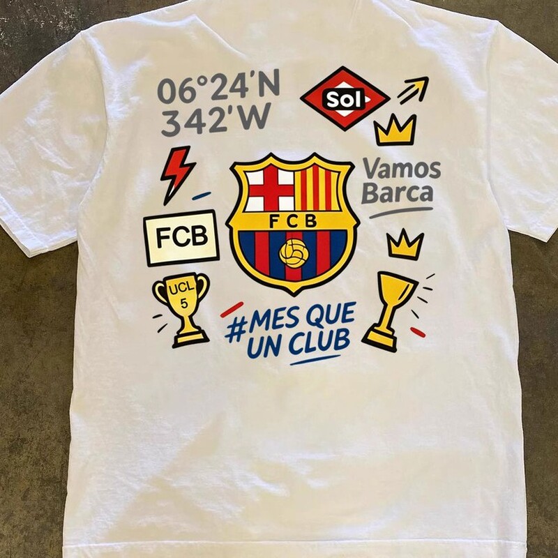 [Heavyweight Pure Cotton] European-Style Trendy Brand Barcelona Graffiti Print Short-Sleeved T-Shirt Men's Round-Neck Sports Casual T-Shirt