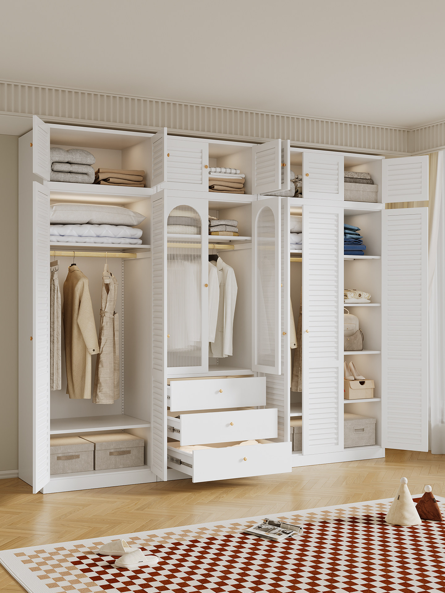 French-Style Metal Wardrobe for Bedroom, Formaldehyde-Free Steel Wardrobe, 2025 New Model, Walk-In Closet Combination Cabinet, Storage Cabinet