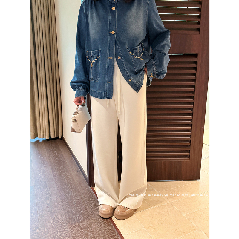 Jojo's Private Clothing |   High-Weight Modal Wool, Slimming Embroidered Straight-Leg Casual Pants for Plus-Size Women Mk15304