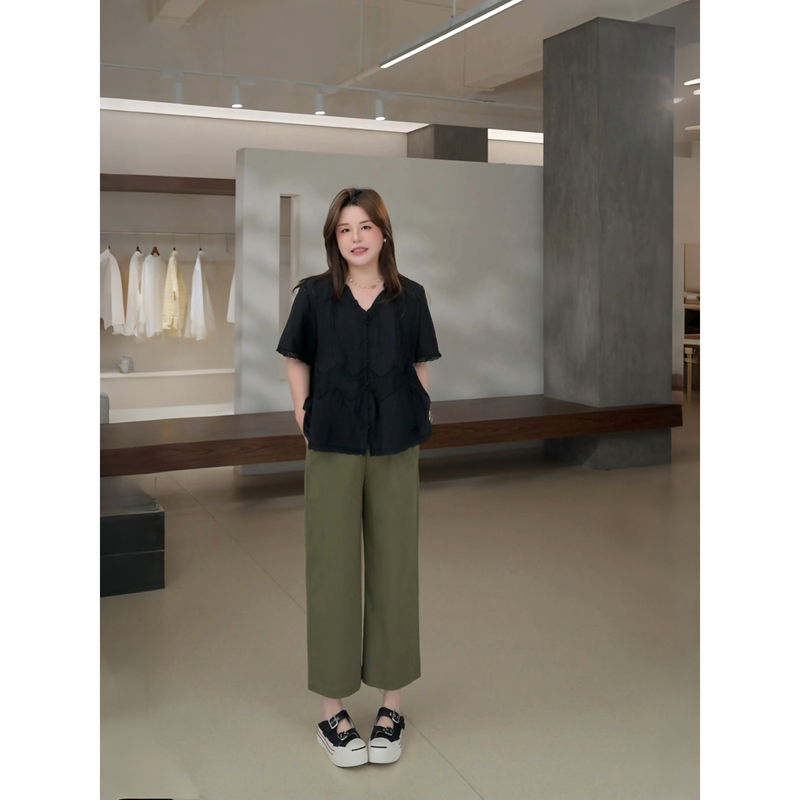 Jojo's Private Clothing | Salt Shrinkage Wrinkle Process 3/1 Twill Texture Plus Size Women's Summer Casual Pants Mk14732 Jojo's Private Clothing | Salt Shrinkage Wrinkle Process 3/1 Twill Texture Plus Size Women's Summer Casual Pants Mk14732